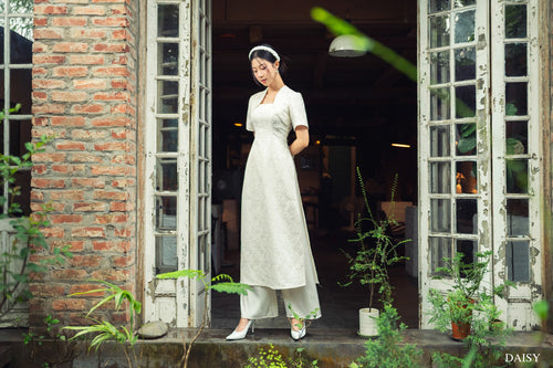 Ao Dai Yen / Elegant Midi Dress in Shiny Silk - Short Sleeve Style for Casual | Wedding Guest Dress Ao Dai