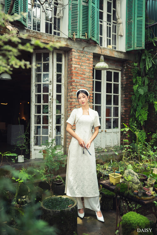 Ao Dai Yen / Elegant Midi Dress in Shiny Silk - Short Sleeve Style for Casual | Wedding Guest Dress Ao Dai