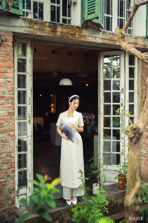 Ao Dai Yen / Elegant Midi Dress in Shiny Silk - Short Sleeve Style for Casual | Wedding Guest Dress Ao Dai