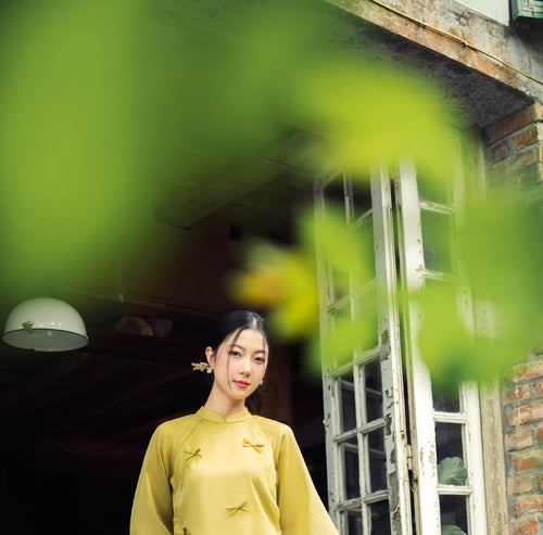 Ao Dai Nguyet Cat / Elegant Midi Dress in Shiny Silk - 3/4 sleeve style for Casual | Wedding Guest Dress Ao Dai