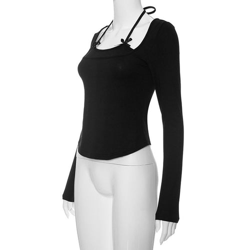 Ribbon Long Sleeves Top - Cotton Tops