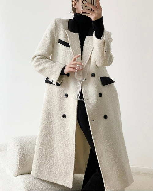 Elegant Tweed Trench Coat Jacket - Outerwear Outfit White&Black