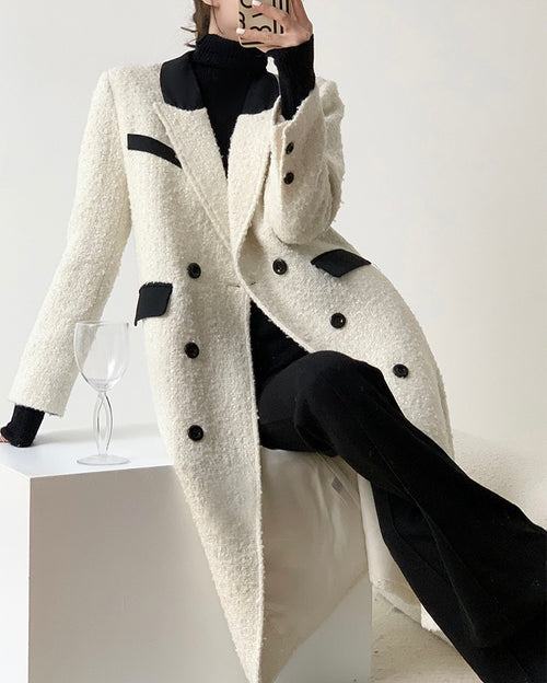 Elegant Tweed Trench Coat Jacket - Outerwear Outfit White&Black