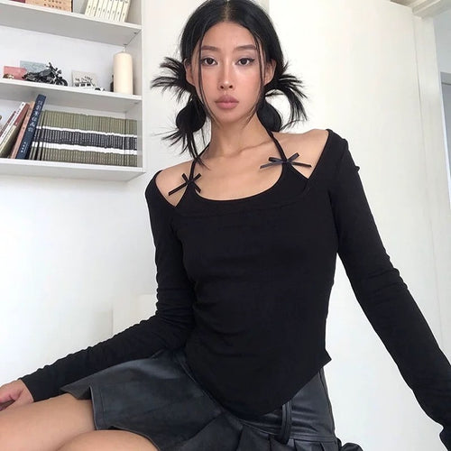 Ribbon Long Sleeves Top - Cotton Tops