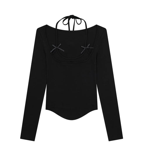 Ribbon Long Sleeves Top - Cotton Tops