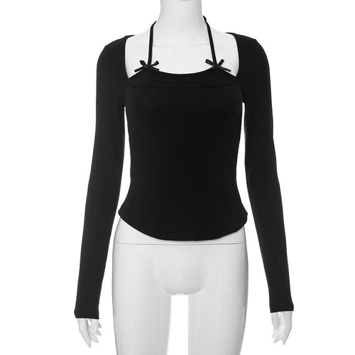 Ribbon Long Sleeves Top - Cotton Tops