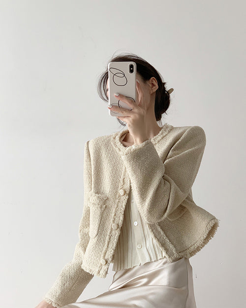 Elegant Boucle Tweed Blazer Jacket by Daisy Clothing - Trendy Vintage Style Outfit