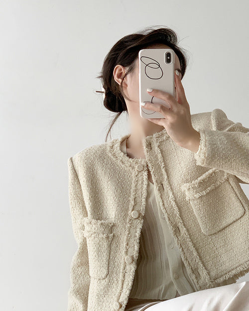 Elegant Boucle Tweed Blazer Jacket by Daisy Clothing - Trendy Vintage Style Outfit