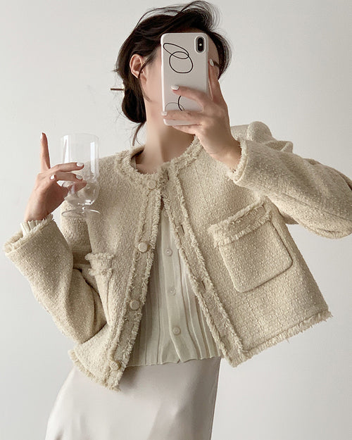Elegant Boucle Tweed Blazer Jacket by Daisy Clothing - Trendy Vintage Style Outfit