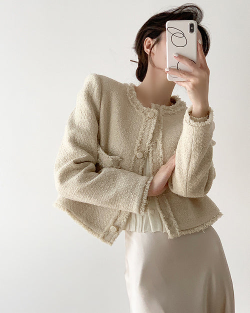 Elegant Boucle Tweed Blazer Jacket by Daisy Clothing - Trendy Vintage Style Outfit