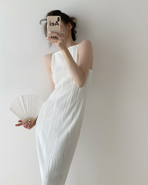 Women Sleeveless Halter A-line Midi Dress