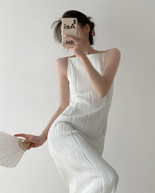 Women Sleeveless Halter A-line Midi Dress