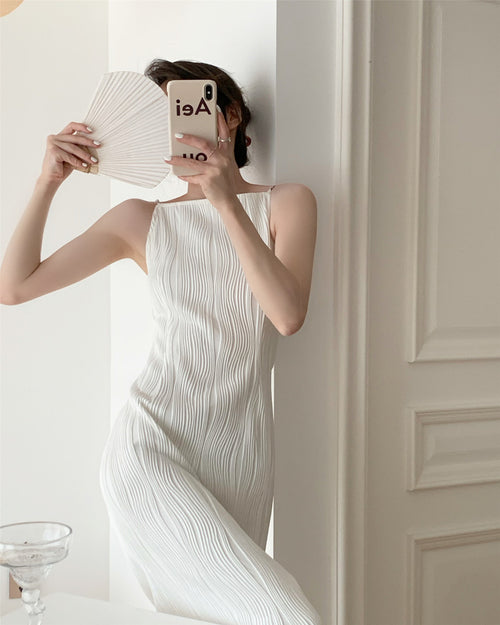 Women Sleeveless Halter A-line Midi Dress