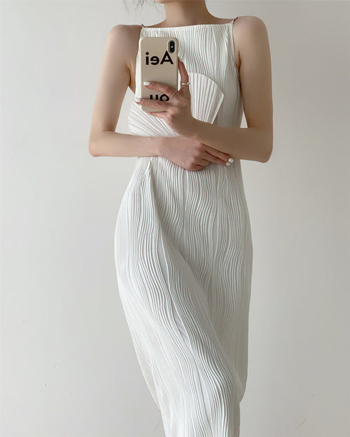 Women Sleeveless Halter A-line Midi Dress
