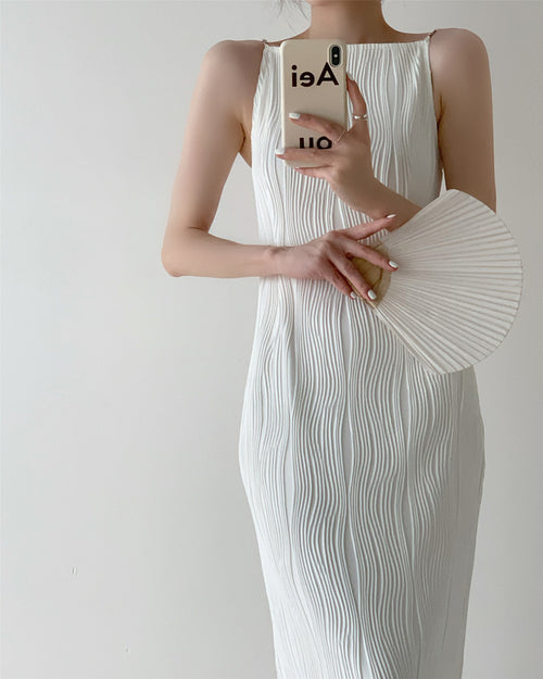 Women Sleeveless Halter A-line Midi Dress