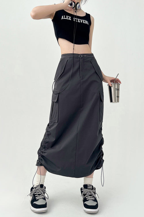 Dark Grey Women Midi Skirt by Daisy Clothing | Classic Basic Fashion Piece