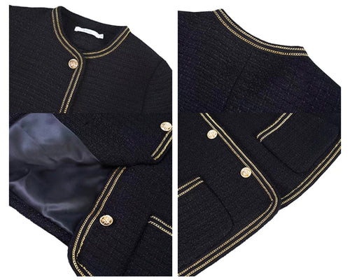 Black Elegant Style Tweed Boucle Blazer Jacket - Trendy Vintage Style Outfit| High Quality Superior Jacket