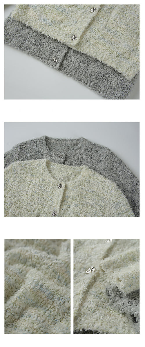 Women Elegant Scoop Neck Long Sleeves Cardigan Grey – Knitted Cotton w/ Notched Buttons Cardigan Tops Jacket | Classic Basic Fashion