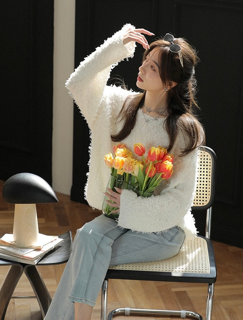 Women Elegant Round Neck Long Sleeves Jumper Top – Knitted Cotton | High Quality Superior Item