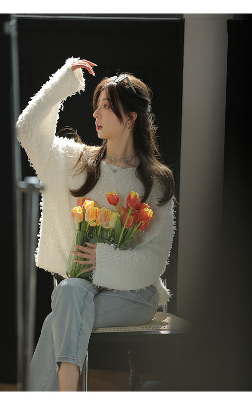 Women Elegant Round Neck Long Sleeves Jumper Top – Knitted Cotton | High Quality Superior Item