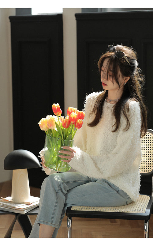 Women Elegant Round Neck Long Sleeves Jumper Top – Knitted Cotton | High Quality Superior Item
