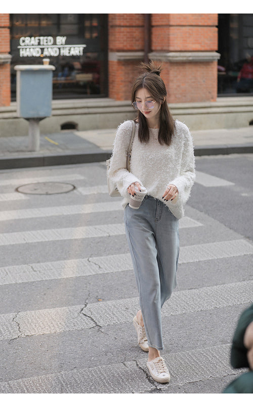 Women Elegant Round Neck Long Sleeves Jumper Top – Knitted Cotton | High Quality Superior Item