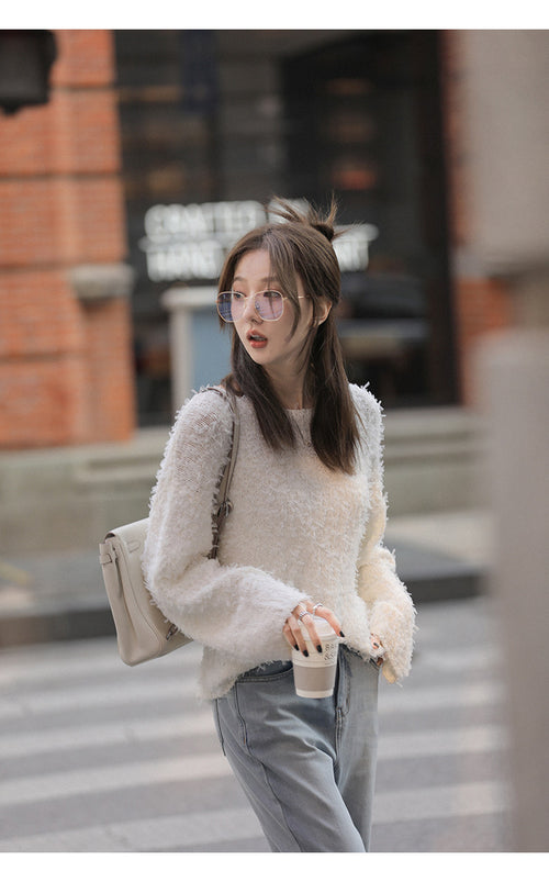 Women Elegant Round Neck Long Sleeves Jumper Top – Knitted Cotton | High Quality Superior Item