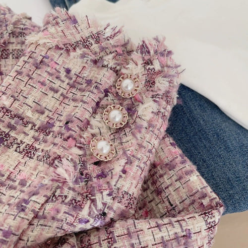 Elegant Boucle Tweed Blazer Jacket by Daisy Clothing - Trendy Vintage Style Outfit