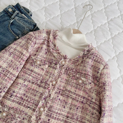 Elegant Boucle Tweed Blazer Jacket by Daisy Clothing - Trendy Vintage Style Outfit