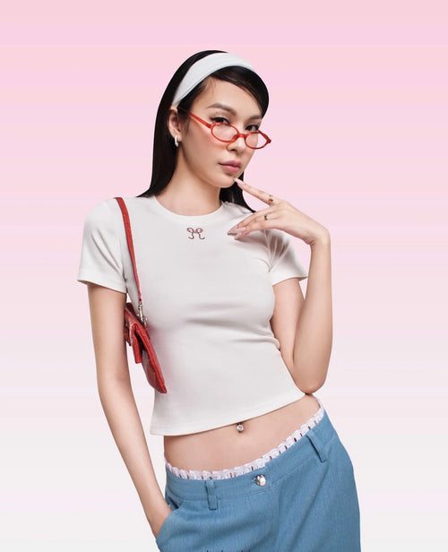 Bow Baby Tee - She by Shj | Women Short Sleeve T-shirt Crop Top