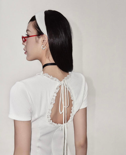 White Bow Mini Dress - She by Shj | Women Short Sleeve Mini Dress