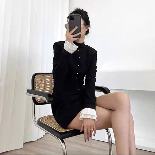Elegant Women Flounce Sleeve Mini Dress - Cotton Mini Dress w/ Turtle Neck | Elegant Basic Fashion Piece