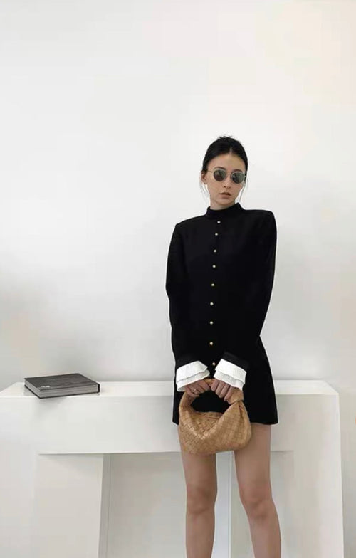 Elegant Women Flounce Sleeve Mini Dress - Cotton Mini Dress w/ Turtle Neck | Elegant Basic Fashion Piece