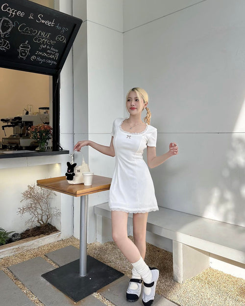 White Bow Mini Dress - She by Shj | Women Short Sleeve Mini Dress
