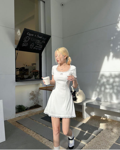 White Bow Mini Dress - She by Shj | Women Short Sleeve Mini Dress