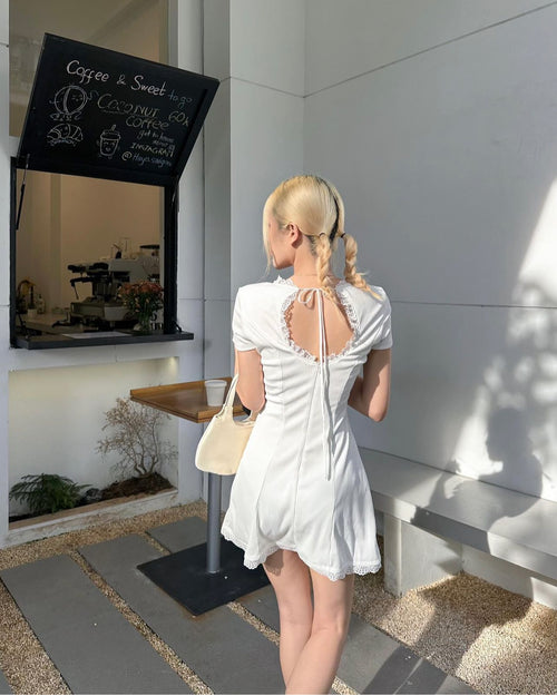 White Bow Mini Dress - She by Shj | Women Short Sleeve Mini Dress