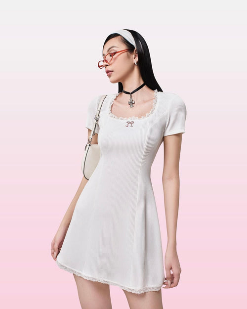 White Bow Mini Dress - She by Shj | Women Short Sleeve Mini Dress