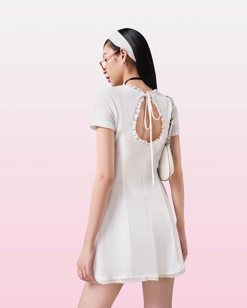 White Bow Mini Dress - She by Shj | Women Short Sleeve Mini Dress