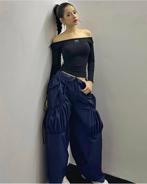 Black Long Sleeve Top - She by Shj | Women Off-Shoulder Top