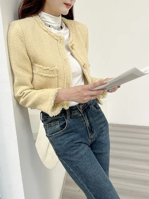 Elegant Boucle Tweed Blazer Jacket by Daisy Clothing - Trendy Vintage Style Outfit