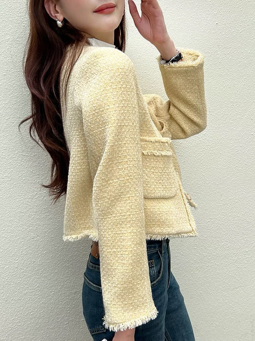 Elegant Boucle Tweed Blazer Jacket by Daisy Clothing - Trendy Vintage Style Outfit