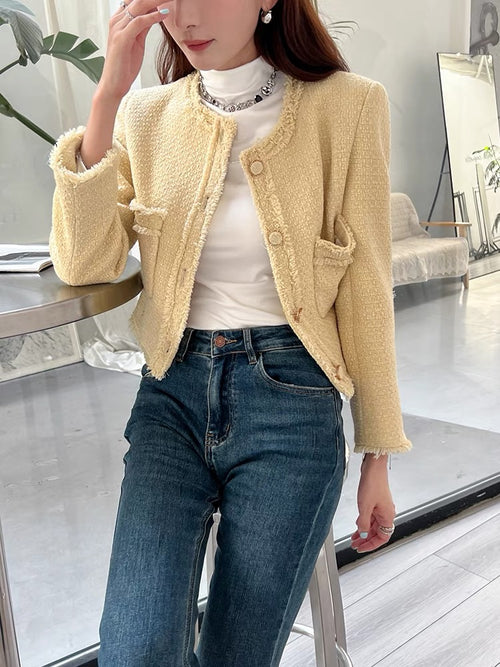 Elegant Boucle Tweed Blazer Jacket by Daisy Clothing - Trendy Vintage Style Outfit