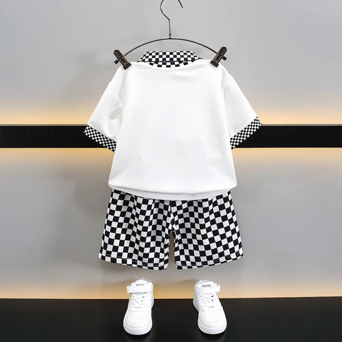 Abstract Geo Print Shirt & Shorts Set in White