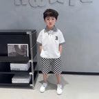 Abstract Geo Print Shirt & Shorts Set in White
