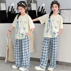 Girls Sketchy Graphic Tee & Plaid Culottes