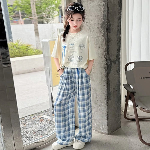 Girls Sketchy Graphic Tee & Plaid Culottes
