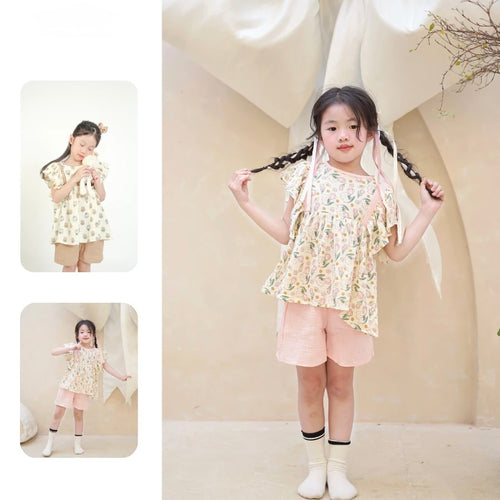 Girls Floral Flutter Top & Shorts Set