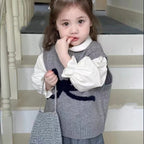 Charming Bow Knit Vest in Gray