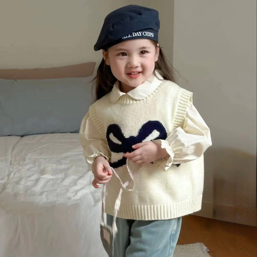 Charming Bow Knit Vest in Cream