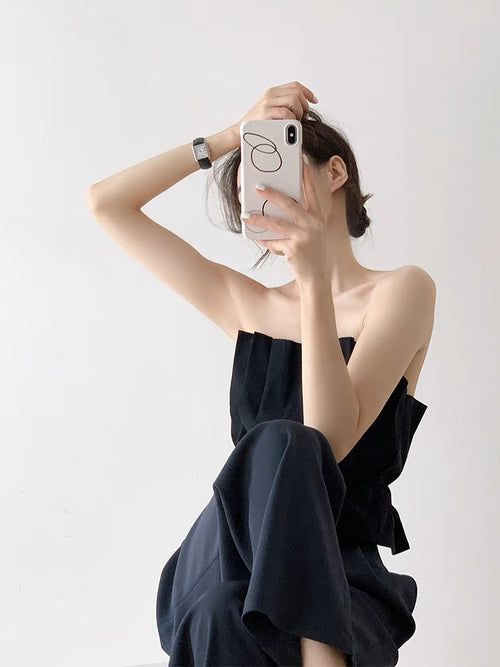 Women Sleeveless Tube Top - Strapless Pleated Cotton Tube Tops | Elegant Basic Fashion Piece